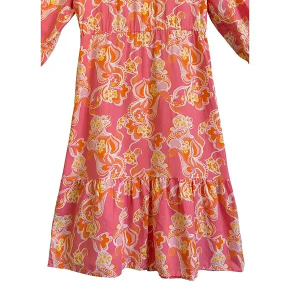 J.McLaughlin Foley Linen-Blend Dress Pink Trinidad Abstract Medium Beachy Resort - Picture 10 of 14
